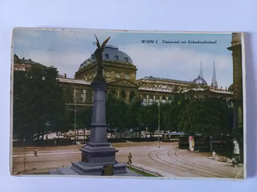 Postcard CPA AK Wien, Universität mit Liebenbergdenkmal, Strassenbahnen 1923