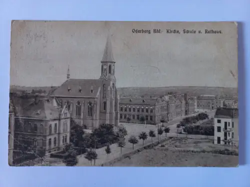 Postcard CPA AK Oderberg Bahnhof, Kirche, Schule und Rathaus k.u.k.