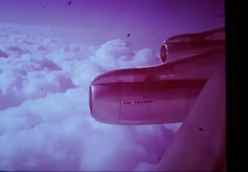 Vintage Air France 35mm Slide Jet Engine Wing In Flight View 1960s Aviation