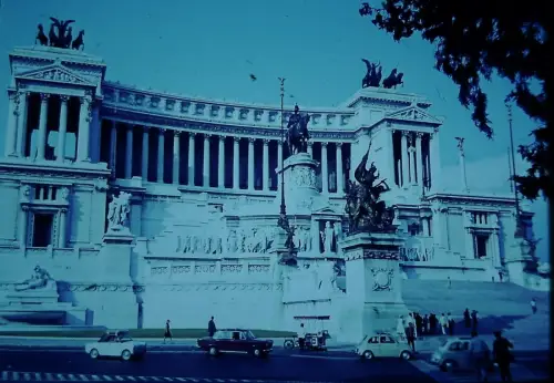 Rome Vittoriano Monument Classic Cars Street Scene 1960s Vintage DIA  Slide
