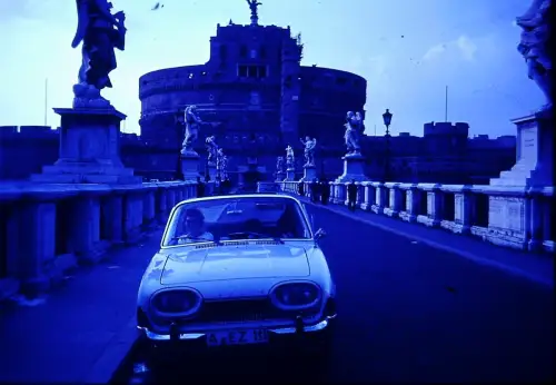 Rome Castel Sant Angelo Bridge Classic Car 1960s Vintage DIA Slide Italy