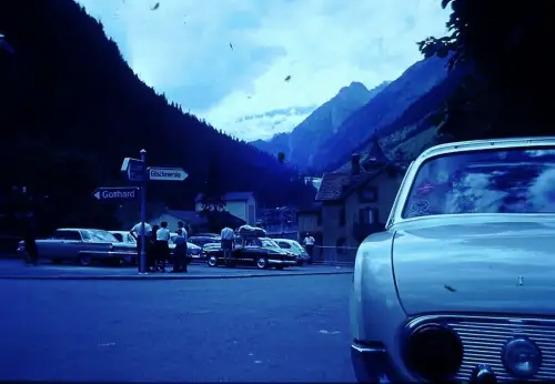 Gotthard Pass Switzerland Classic Cars Alps Göschenen 1960s Vintage Slide