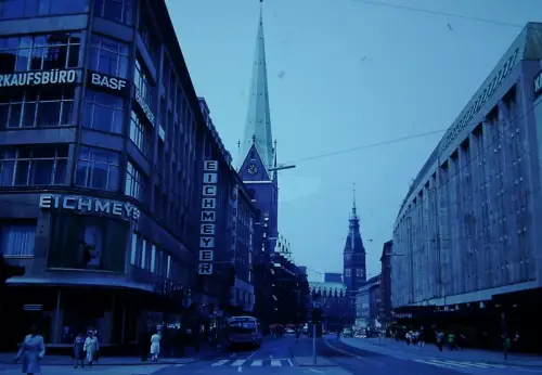 Hamburg Street View St Nikolai Rathaus 1960s Germany Cars Vintage Slide