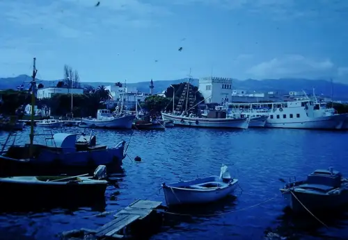 Kos Greece Port Fishing Boats Minaret Mediterranean 1960s Slide
