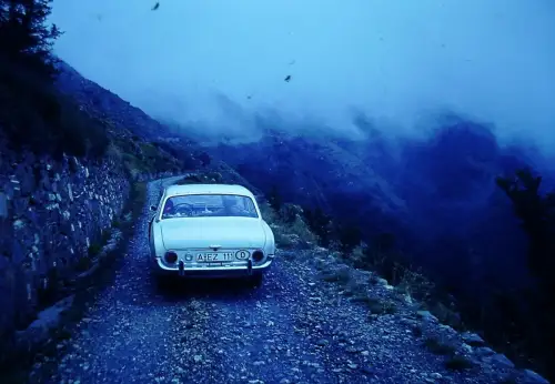 1960s Vintage Car Alpine Mountain Road Fog Scenic Europe Slide