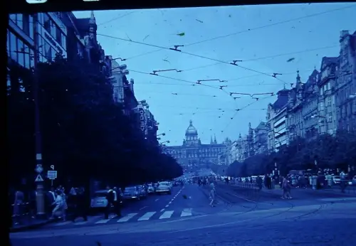 Vintage Prague Wenceslas Square Street 1960s Cars Tram Old  Slide