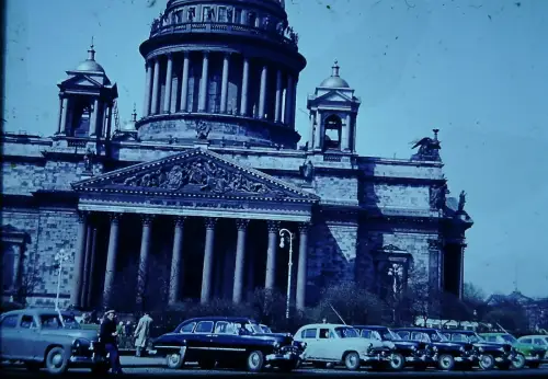 Vintage Leningrad St Isaac Cathedral USSR 1960s Cars Street Old DIA Slide