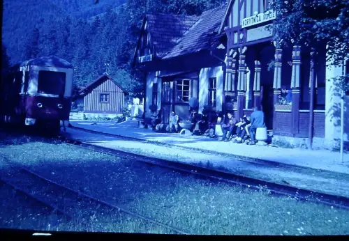 Vintage Narrow Gauge Railway Station Korytnica Kupel 1960s Europe Old DIA Slide
