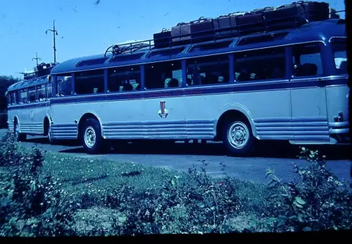 Vintage Tourist Coach Bus Luggage Roof 1960s Europe Transport Phot Old DIA Slide