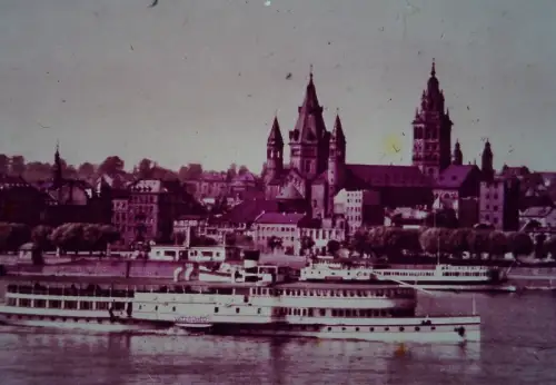 Vintage Rhine River Boats German Town Cathedral 1960s Old Photo  Old DIA Slide
