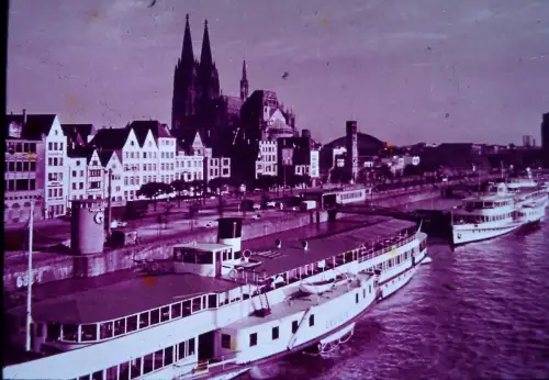 Vintage Cologne Cathedral Rhein River Boat Germany 1960s City  Old DIA Slide