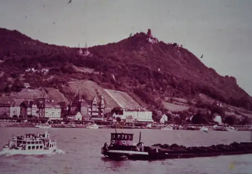 Vintage Rhine Valley Castle River Boat Germany 1960s Landscape  Old DIA Slide