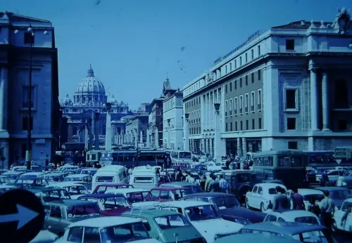 1960s Rome Vatican St Peter’s Square Traffic Classic Cars Street Scene Color Sli