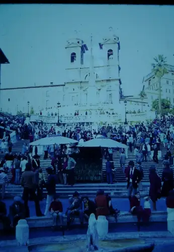 1960s Rome Spanish Steps Piazza di Spagna Crowd Color Slide Italy