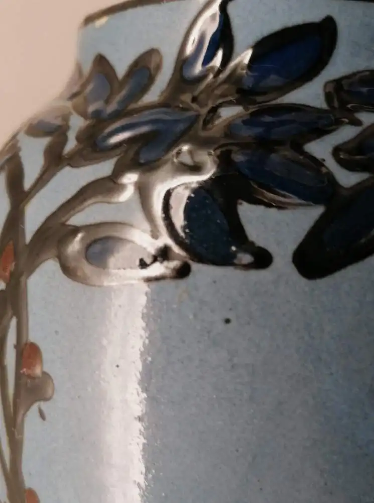Jugendstil Keramik Vase mit Schlicker-Malerei Laeuger? 4