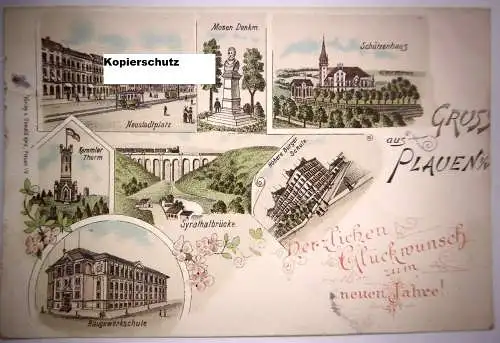 Alte Postkarte "Gruss aus Plauen" (Vgtl.), Dt. Reichspost, gelaufen, 1899