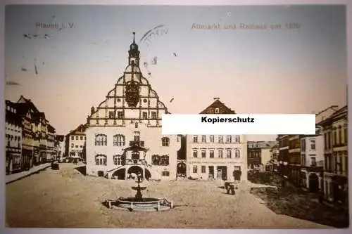 Alte Postkarte "Plauen / Vgtl. Altmarkt und Rathaus um 1870" , gelaufen