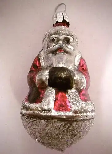 Wunderschöner nostalgischer Christbaumschmuck "Weihnachtsmann mit Glitzer", 9 cm