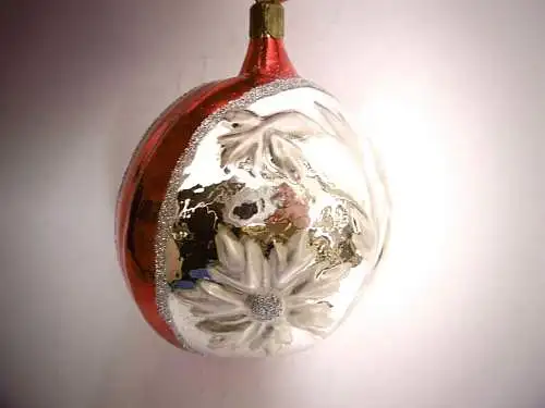Nostalgischer Christbaumschmuck "Große Kugel mit Blumenmotiv" Ø ca. 8 cm