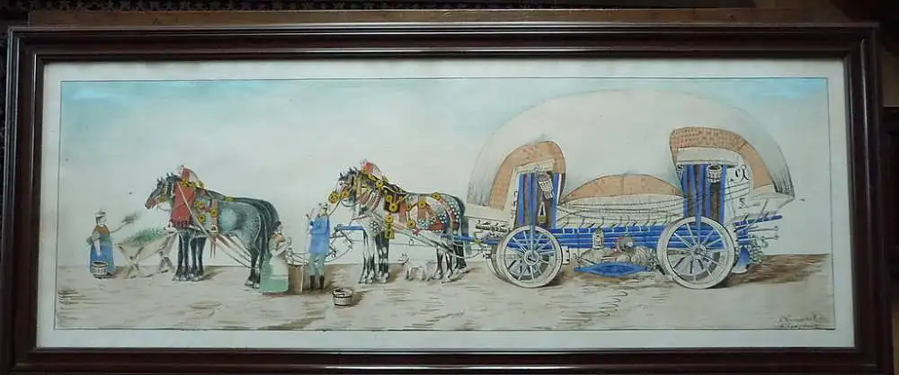 Zeichnung Wagengespann Neumerkel Eibenstock Naive Kunst 0