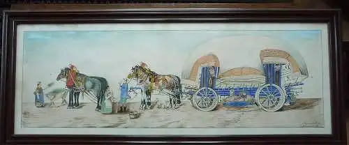Zeichnung Wagengespann Neumerkel Eibenstock Naive Kunst