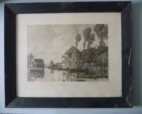 Kunstdruck Kupferdruck Altholländische Landschaft / Gilbert von Canal gerahmt