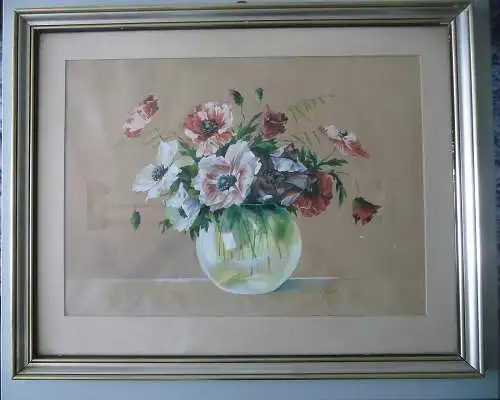 Großes Gemälde Blumen Weißer Mohn ? Stillleben / K. Richard Siegert 1936