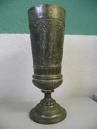 Zinnbecher mit Stiel Schiessübung Ulm / Donau 1906