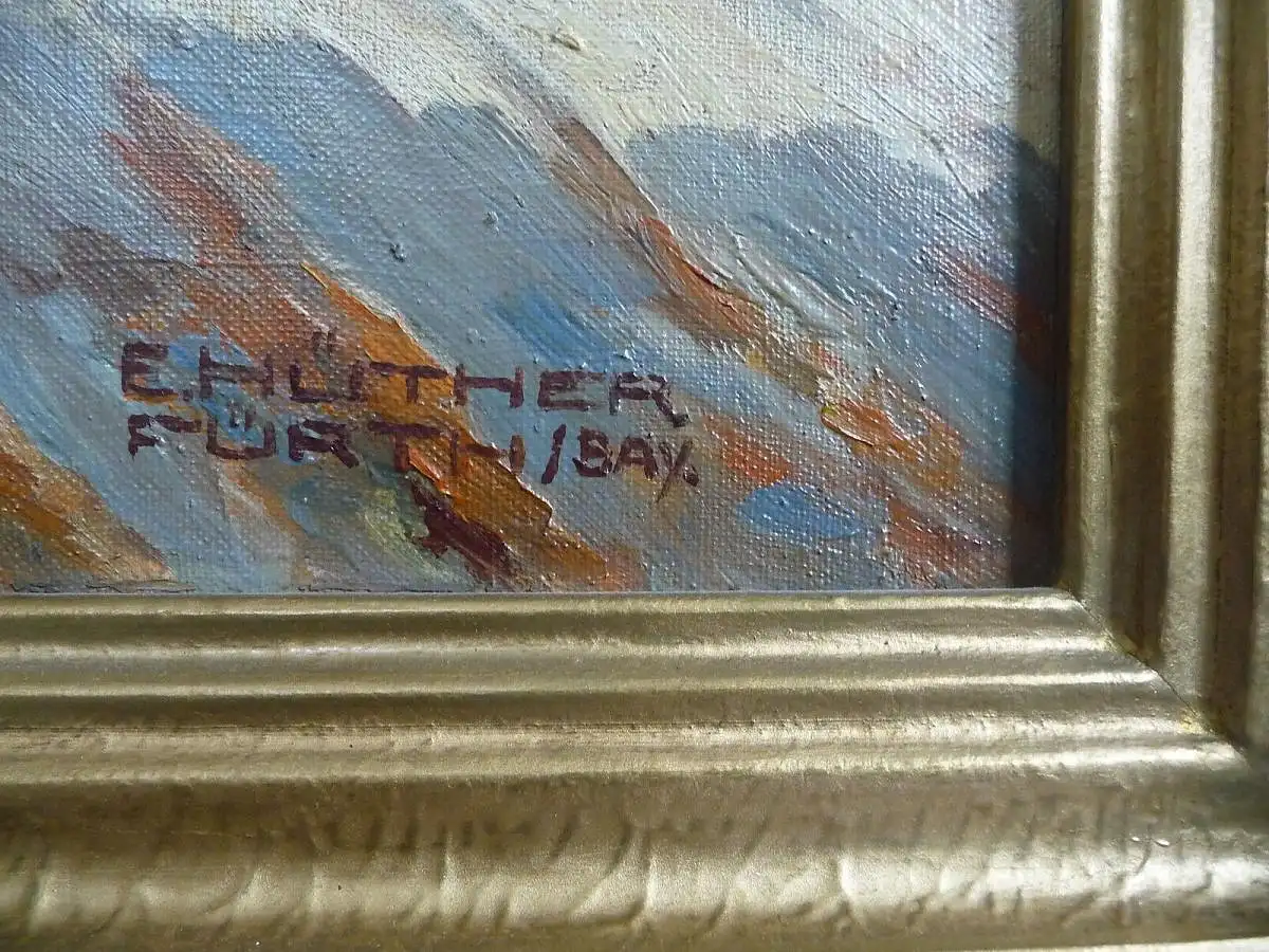 Ölgemälde Garmisch-Partenkirchen Frühlingstraße Zugspitze / Ernst Hüther ca.1940 2