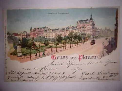 Alte PK/Ansichtskarte "Plauen Vgtl. Albertplatz mit Bahnhofstr.", gelaufen 1899