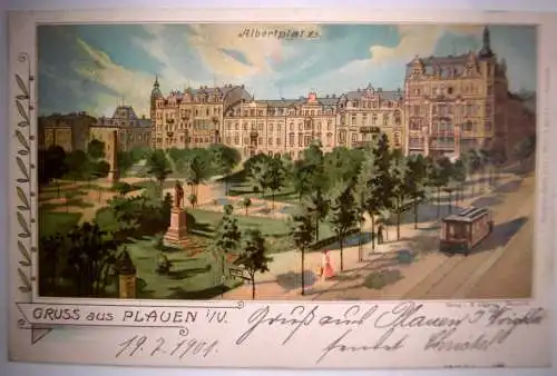 Alte PK/Ansichtskarte "Gruss aus Plauen Vgtl. Albertplatz", gelaufen 1901
