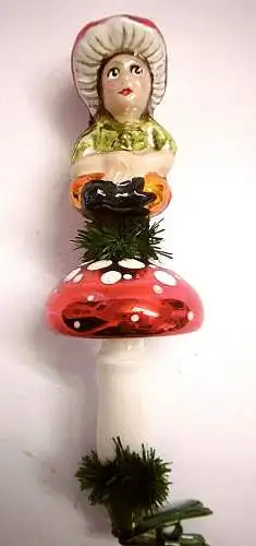Nostalgischer Christbaumschmuck "Süßes Mädchen auf Pilz", Glas, Höhe ca. 16 cm