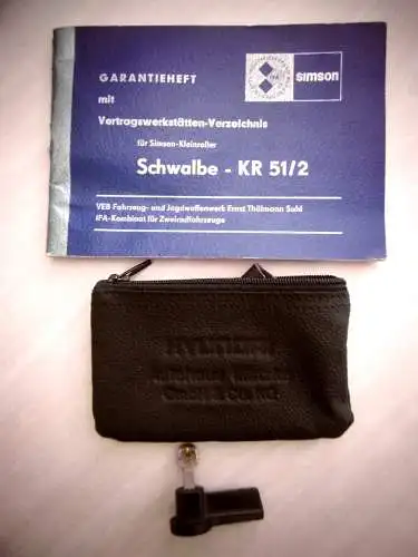 Altes Garantieheft Schwalbe KR 51/2 mit Tasche und Schlüssel