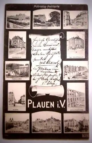 Alte PK/Ansichtskarte "Plauen i. Vgtl. Mikroskop Postkarte" , gel. 1904
