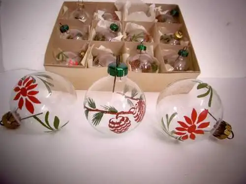 Wunderschöne transparente Vintage Weihnachtskugeln mit floraler Bemalung 14 Stk.