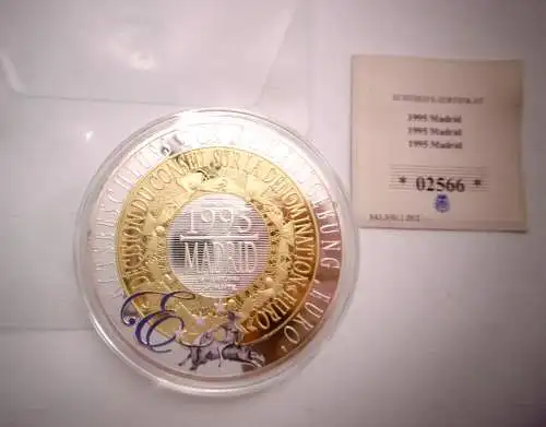 XL Gedenkmedaille "1995 Madrid" in Kapsel + Echtheitszertifikat