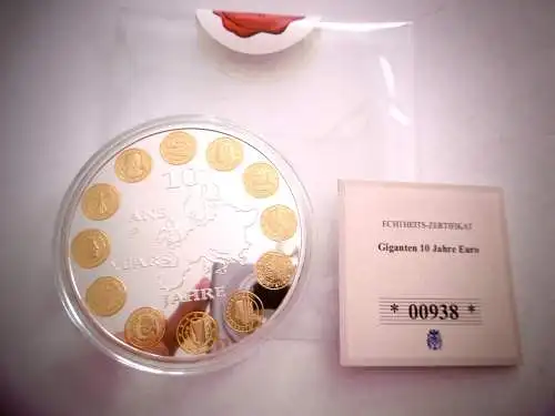 XL Gedenkmedaille "Giganten 10 Jahre Euro" in Kapsel + Echtheitszertifikat