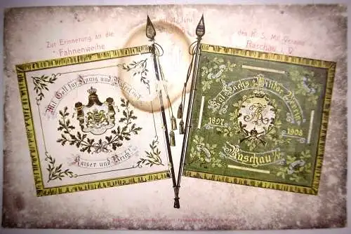 Alte PK :Zur Erinnerg. an d. Fahnenweihe 1908 d. K.S. Mil.-Vereins Raschau i.Vgt