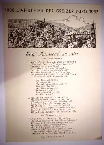 Alte Postkarte "1000 Jahrfeier Greizer Burg 1937", ungelaufen