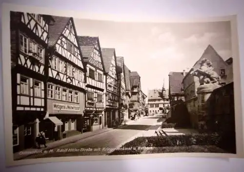 Alte Postkarte "Ochsenfurt a. M. mit Kriegerdenkmal+Rathaus", ungelaufen,um 1938