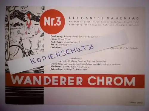 Alte Original Prospekt "Wanderer Chrom Rad Nr. 3 " ,1930er Jahre, Rarität!!!