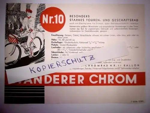 Alte Original Prospekt "Wanderer Chrom Rad Nr. 10 " ,1930er Jahre, Rarität!!!