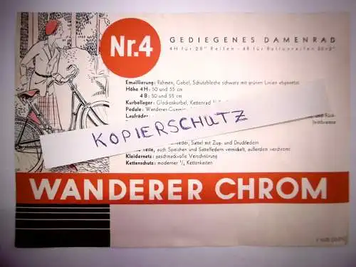 Alte Original Prospekt "Wanderer Chrom Rad Nr. 4 " ,1930er Jahre, Rarität!!!