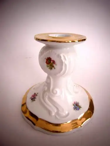 Romantischer Kerzenständer mit floralem Motiv von Kleiber, 22 Karat Goldauflage