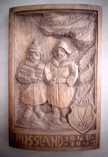 Reliefbild aus geschnitztem Holz "Kriegserinnerung Russland 1941-1943"