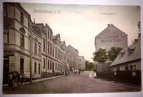 Alte Postkarte/Ansichtskarte "Netzschkau i. Vgtl. Turnerstrasse", ungel. um 1910