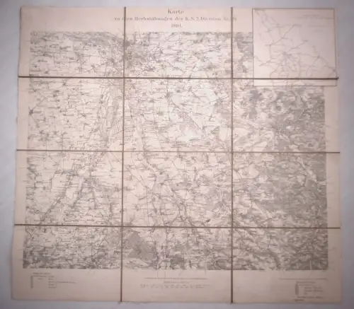 Alte orig. Karte Messtisch zu den Herbstübungen der K.S. 2.Division No. 24, 1891