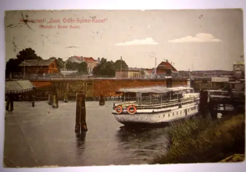 Alte Postkarte / Ansichtskarte "Restaurant Zum Oder-Spree-Kanal", gel. 1921