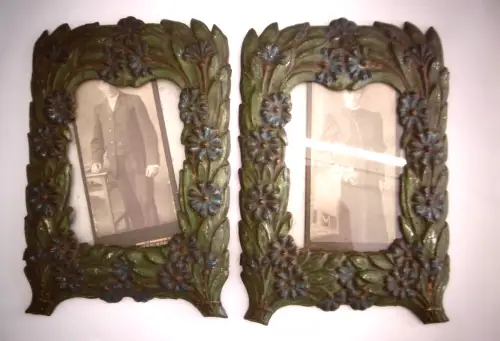2 antike Bilderrahmen im Jugendstil aus Metall, florales Design,Jahrhundertwende