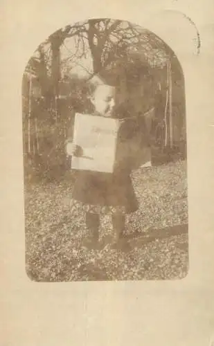 Switzerland Berg 1915 children scenes & types boy reading newspaper photographic postcard